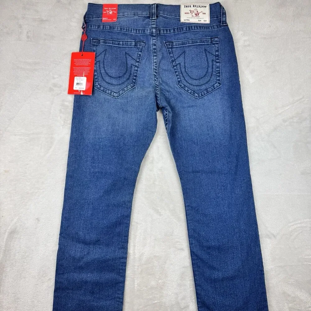 True Religion Ricky Jeans Men's 32 NWT Relaxed Straight Grgd Offset Blue Denim